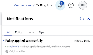 Showing drop down alerts with policy success status